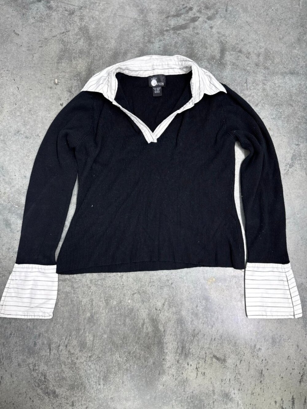 FIRST OPTION t-shirt black ribbed long sleeve layered look S